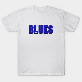 BLUES MUSIC-Blue White Text T-Shirt